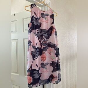 Vince Camuto Blush and Charcoal Floral Midi Dress